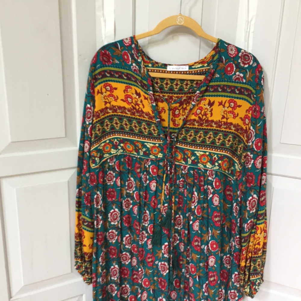 Floral Long Sleeve Dress - Multicolor - Picture 2 of 15